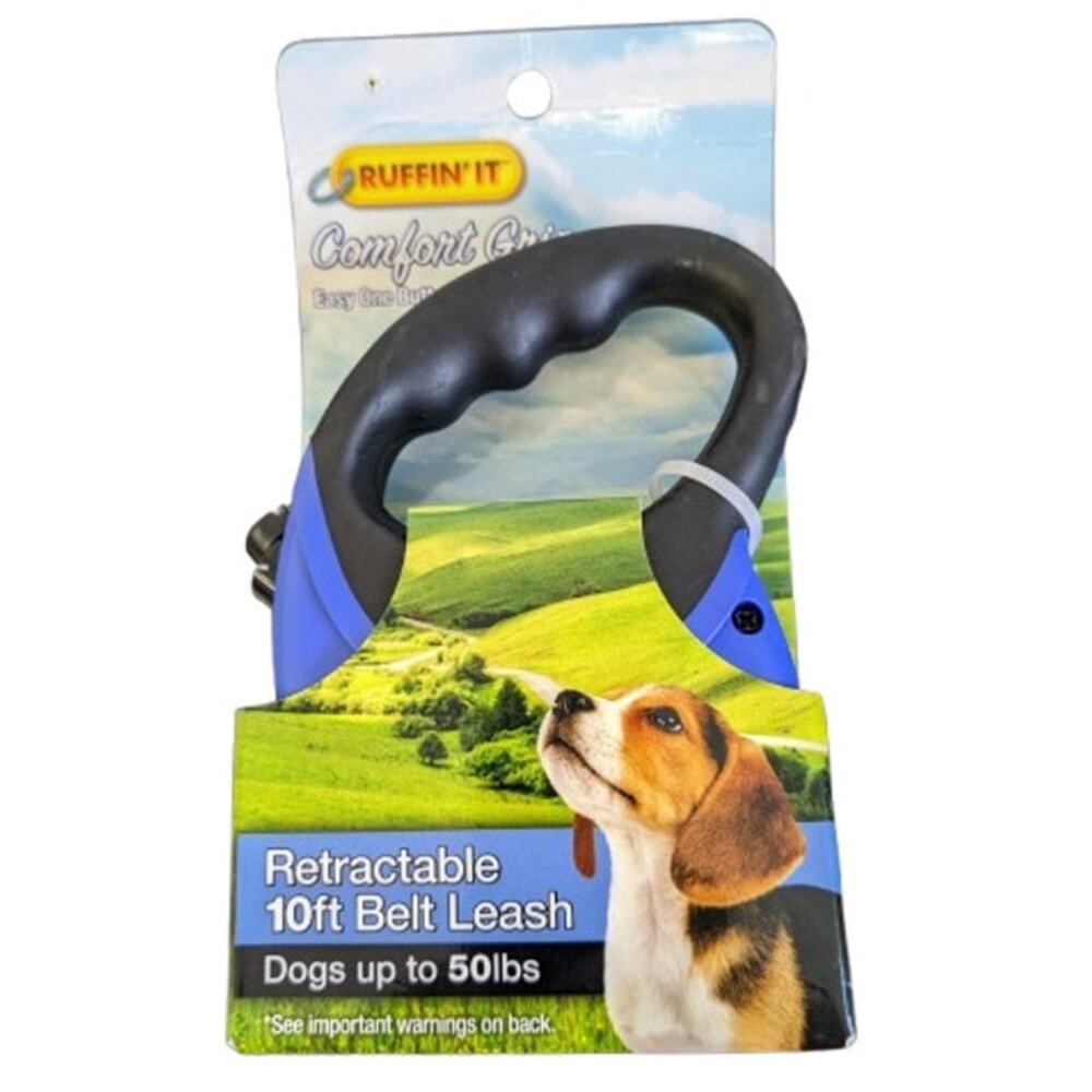 RUFFIN IT COMFORT GRIP 10' FT RETRACTABLE BELT LEASH-BLUE-New-PWSW-M61